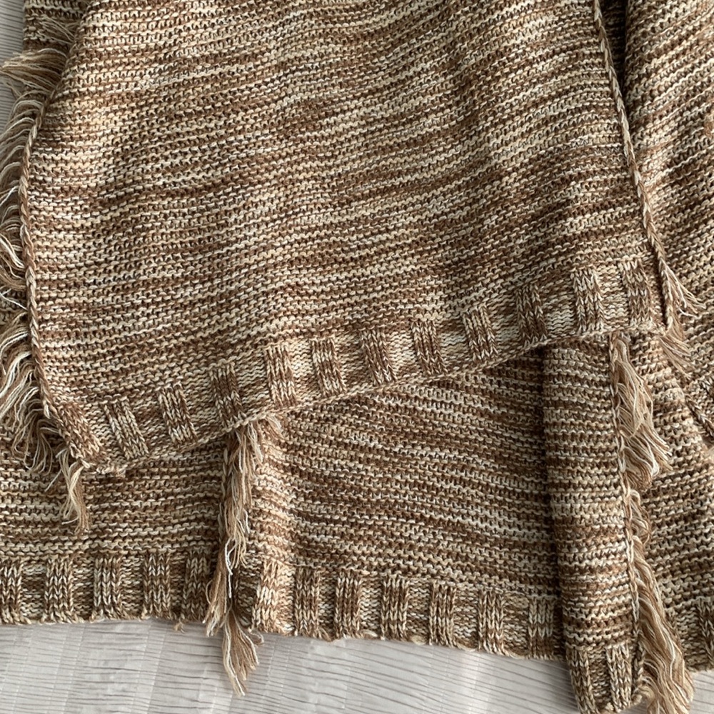 LINDA ANDERSON Women’s Tan/Ivory Fringe Sweater Knit Kimono‎ Oversized S-L - Picture 8 of 15